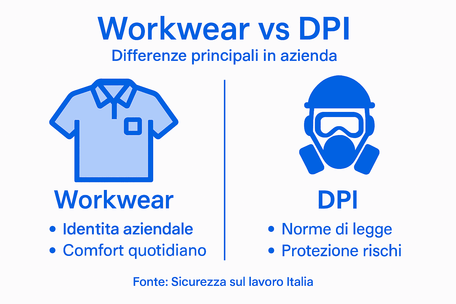 Infografica che spiega le principali differenze tra abbigliamento da lavoro e dispositivi di protezione individuale